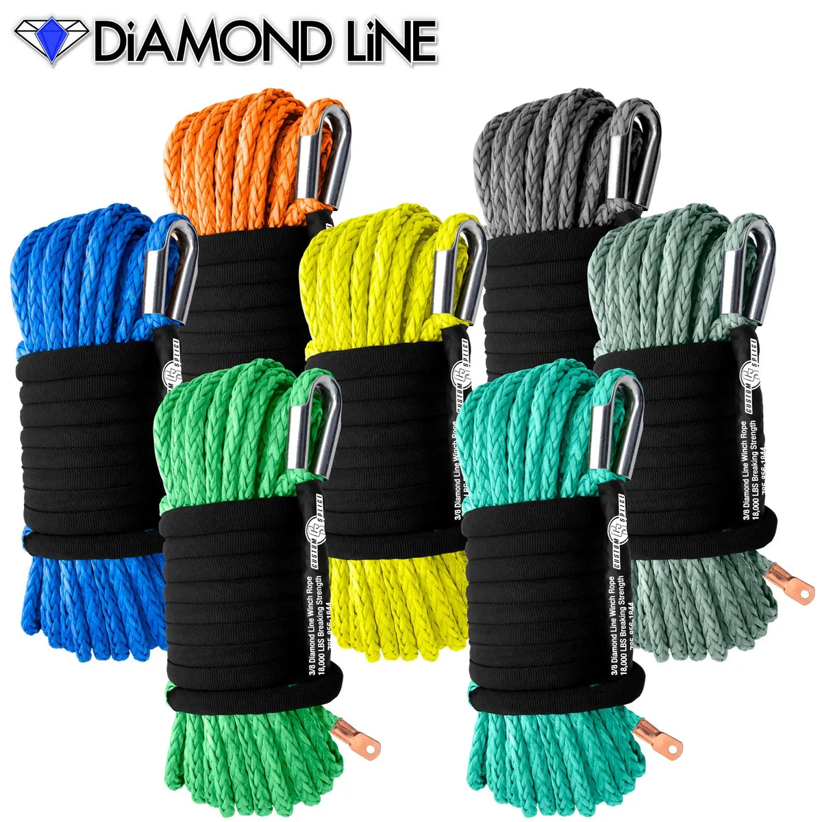 3/8" Main Line Winch Rope - Diamond Line Custom Splice - Diamond Line