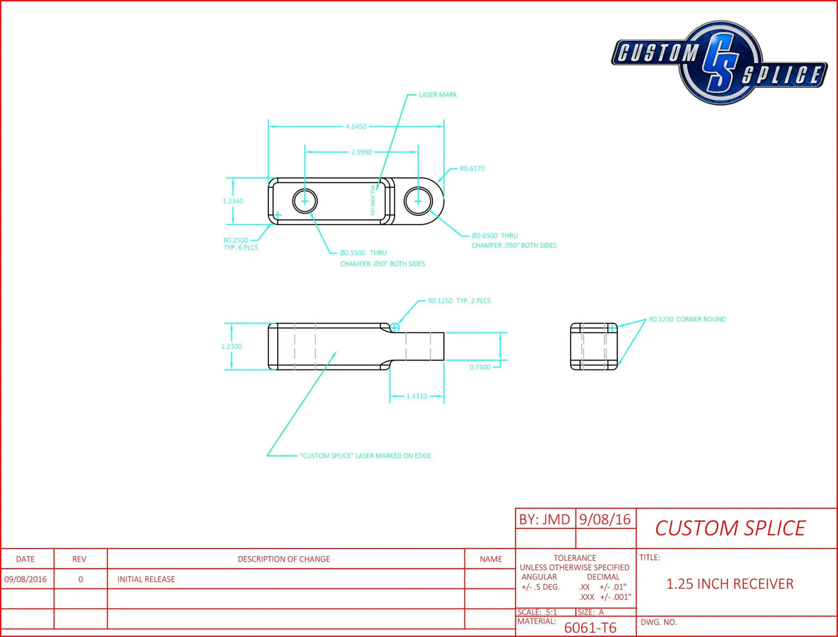 1 1/4" Hitch Receiver Shackle Adapter  Custom Splice