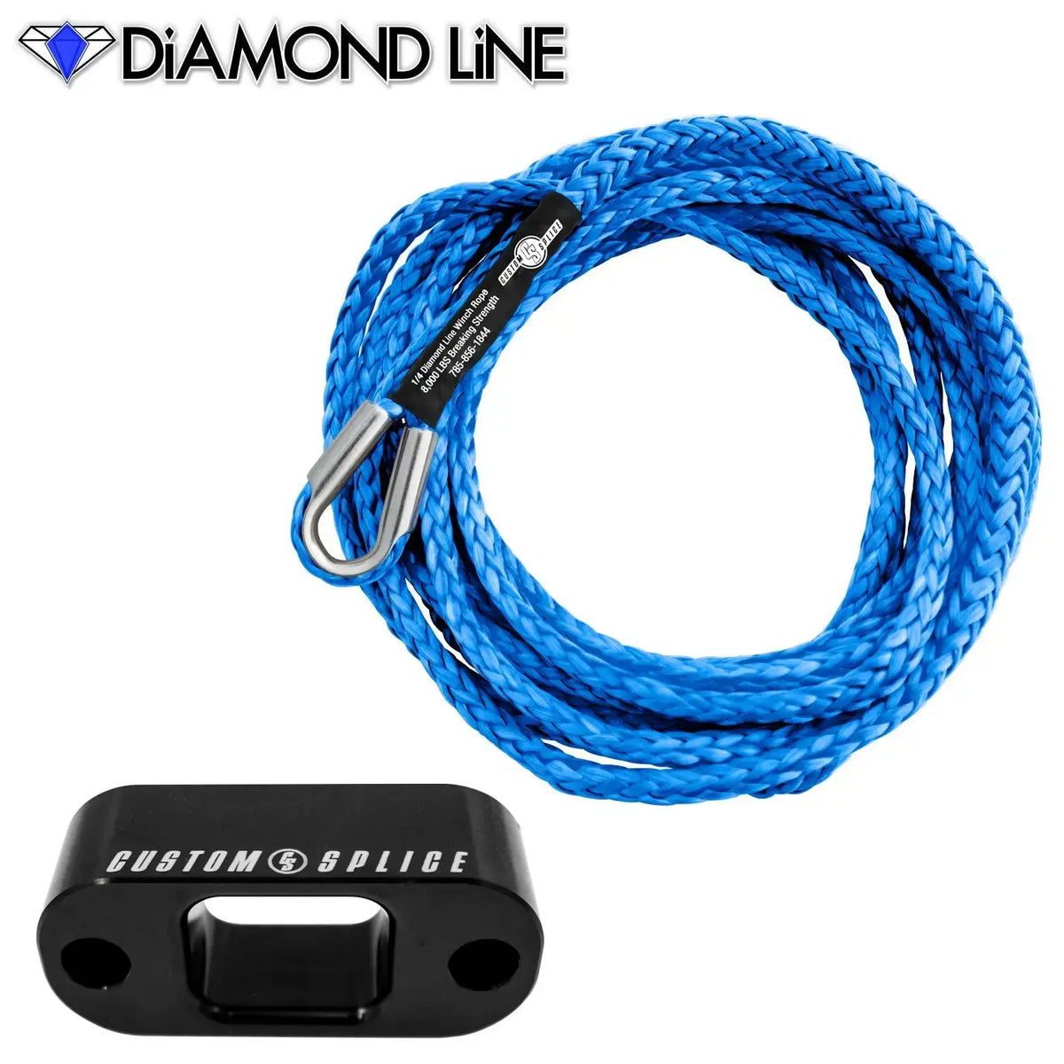 Custom Splice Warn PullzAll 1/4" x 15' Synthetic Winch Rope Conversion Kit Diamond-Blue-Black-Tube-Thimble-with-Excel-Sling-H Custom Splice