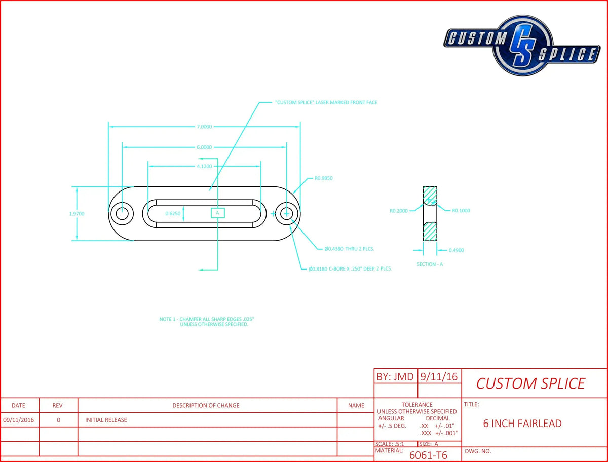 6" Standard ATV, SXS, And UTV Fairlead  Custom Splice