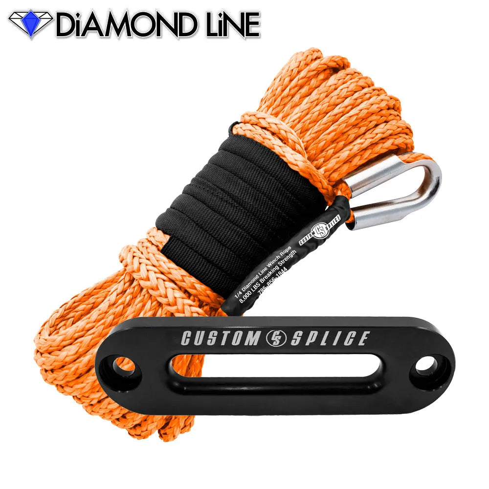 SxS UTV Diamond Line Rope / Fairlead Bundle 1/4" X 55' Custom Splice - Diamond Line